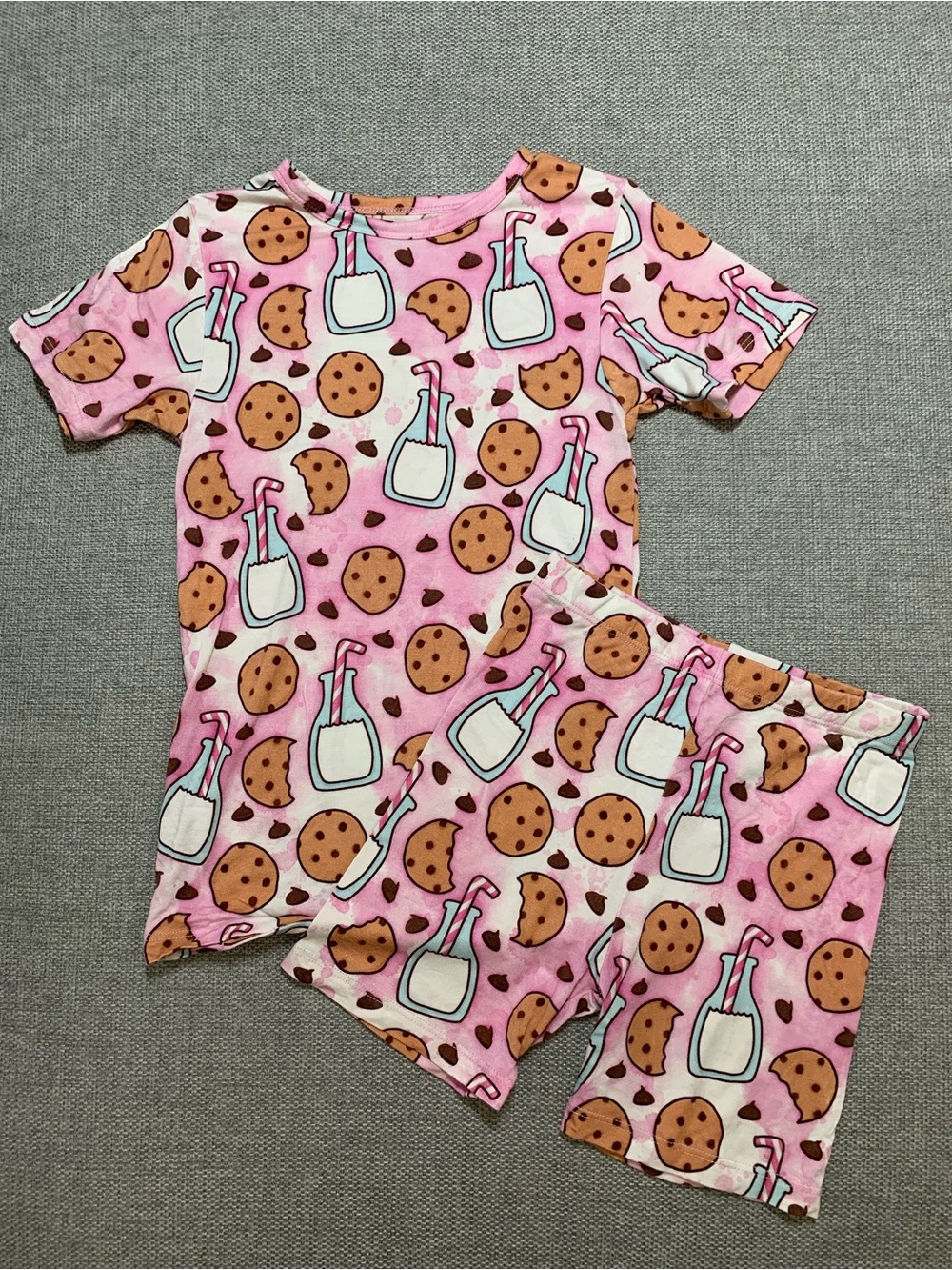 Kids Pink Cookie & Milk Short Bamboo Pajama Set